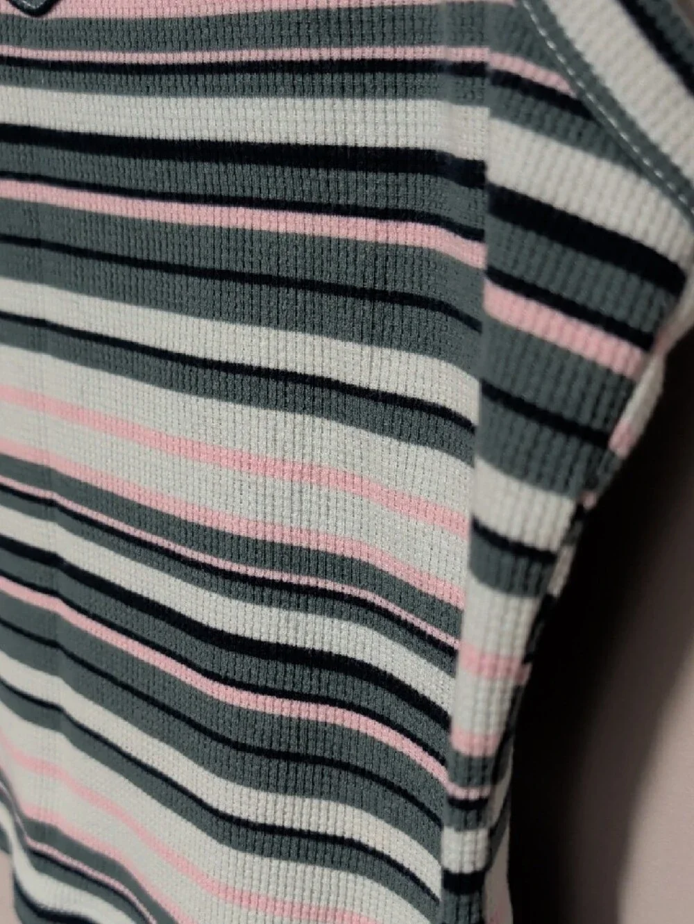 SO Striped V-Neck Cropped Tank Top - Mint, Pink & Navy